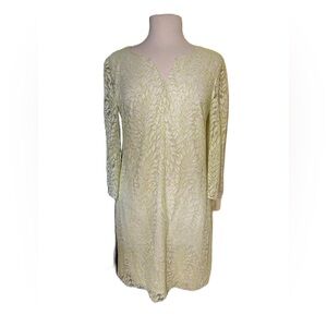 Trina Turk V neck lace cocktail Bridal Baby Shower sheath dress 6 White Lime